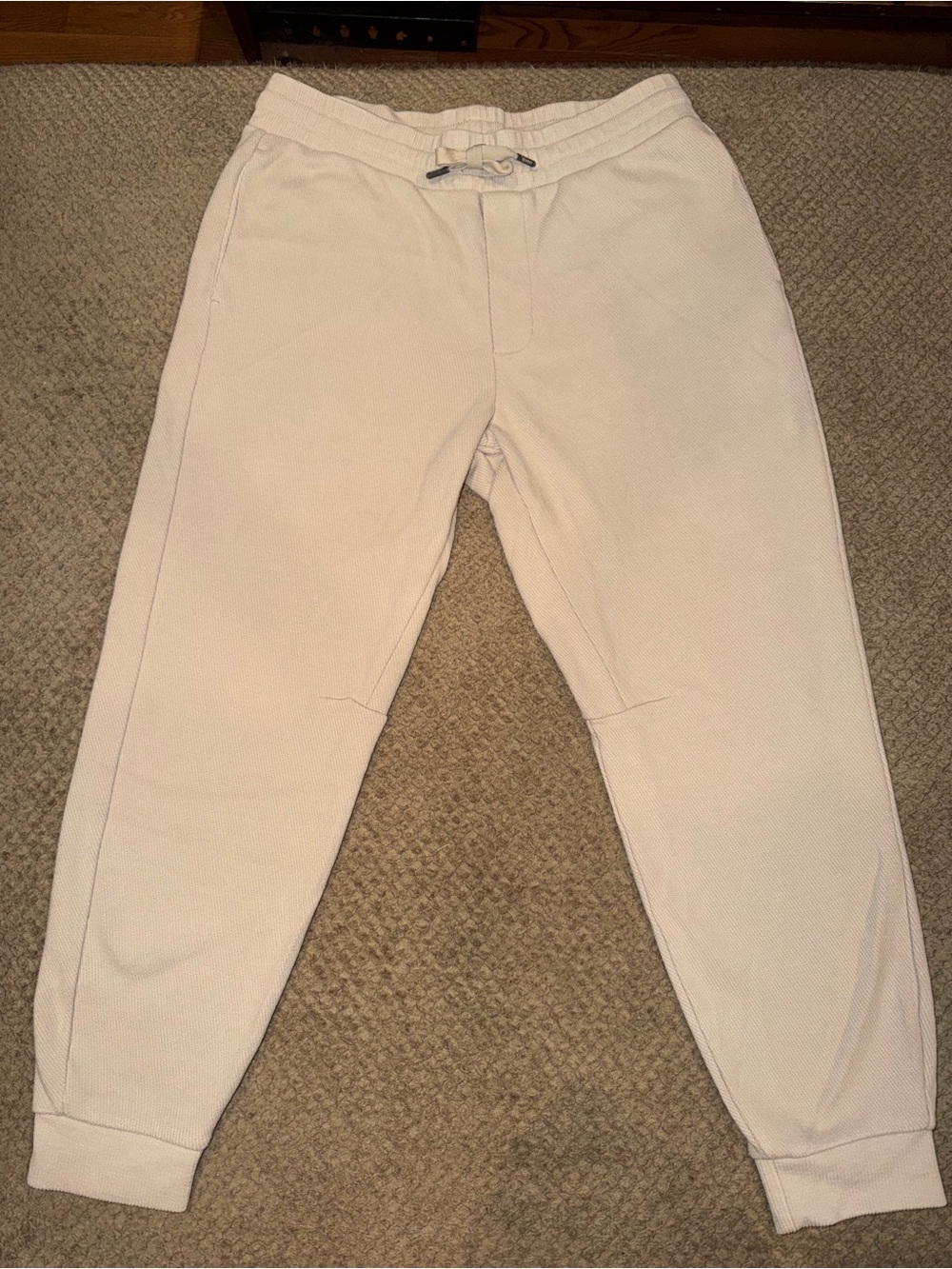 VRST Men's Cream Ribbed Jogger Sweatpants with Drawstring - Medium